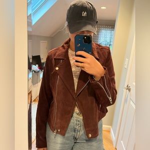 Blank NYC Authentic Suede Moto Jacket plum color Size L silver hardware